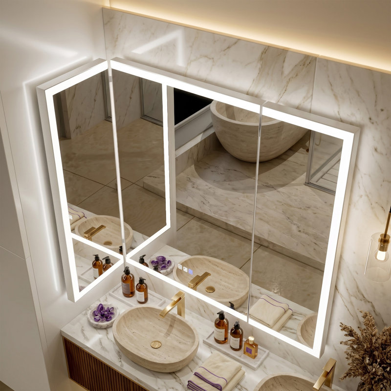 Miroir mural de salle de bain 66 po x 36 po à 3 lumières rétro-éclairées et éclairées à l'avant, 3 lumières à intensité variable