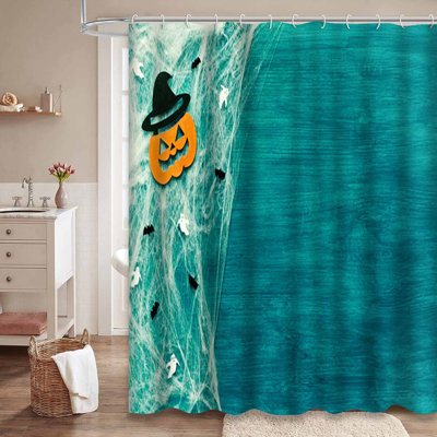 Halloween Spider Spiders Green Shower Curtain with 12 Hooks