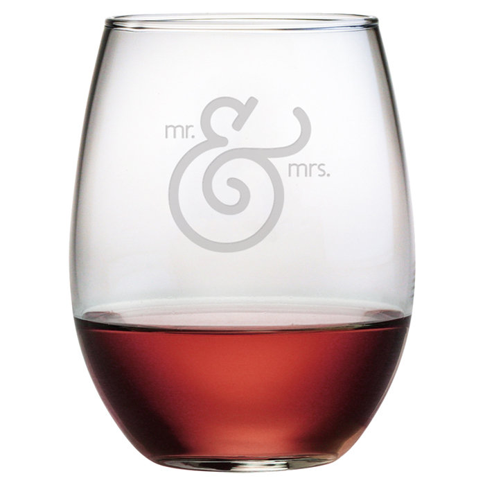 Ampersand Name And Date 21oz. Stemless Wine Glass Set