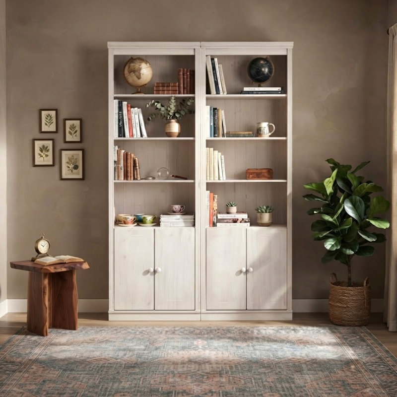 223 cm H x 148 cm W Library Bookcase, White