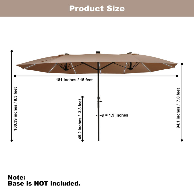 Parasol de marché rectangulaire éclairé 180 po x 108 po Nyila, Taupe