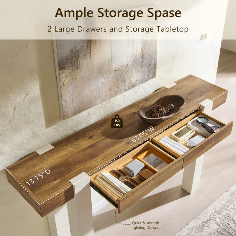 63'' Farmhouse Console Table With Wooden Narrow Design And Extra Long Structure For Living Room & Entryway