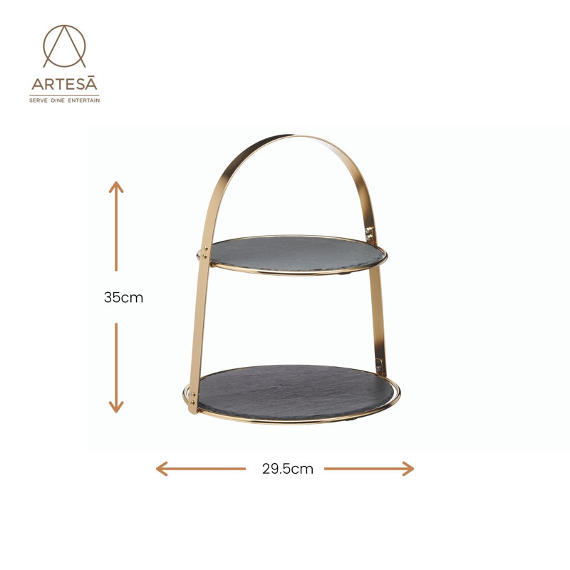 Artesà 2-Piece Brass and Slate Serving Stands Set