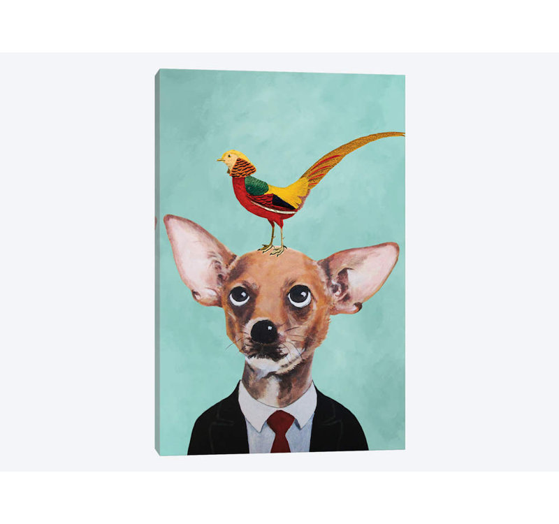 «Chihuahua With Bird» par Coco de Paris, impression sur toile tendue, H 40 po x l 26 po x P 1,5 po, Toile tendue