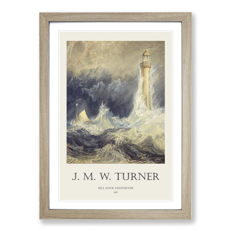 Bell Rock Lighthouse by Joseph-Mallord William Turner - Picture Frame Art Prints, Oak, 65cm H x 48cm W x 2cm D