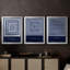 Indigo Tile IV - Toile tendue avec châssis sur mesure - 3 pièces-117242391-117242395