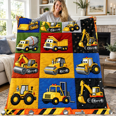 Couverture 1 pièce à motif véhicules de chantier, jeté en flanelle jaune mignon avec pelleteuse, camion-benne, bulldozer, chariot élévateur et rouleau compresseur, couverture ultra douce, confortable, légère et chaude pour canapé, lit, salon, chambre d'enfant, dortoir, bureau, voyage, décoration intérieure, couverture toutes saisons.