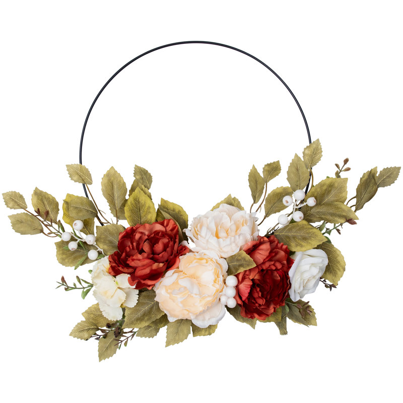 Autumn Harvest Artificial Floral Half Wreath with Fall Foliage 21-Inch
