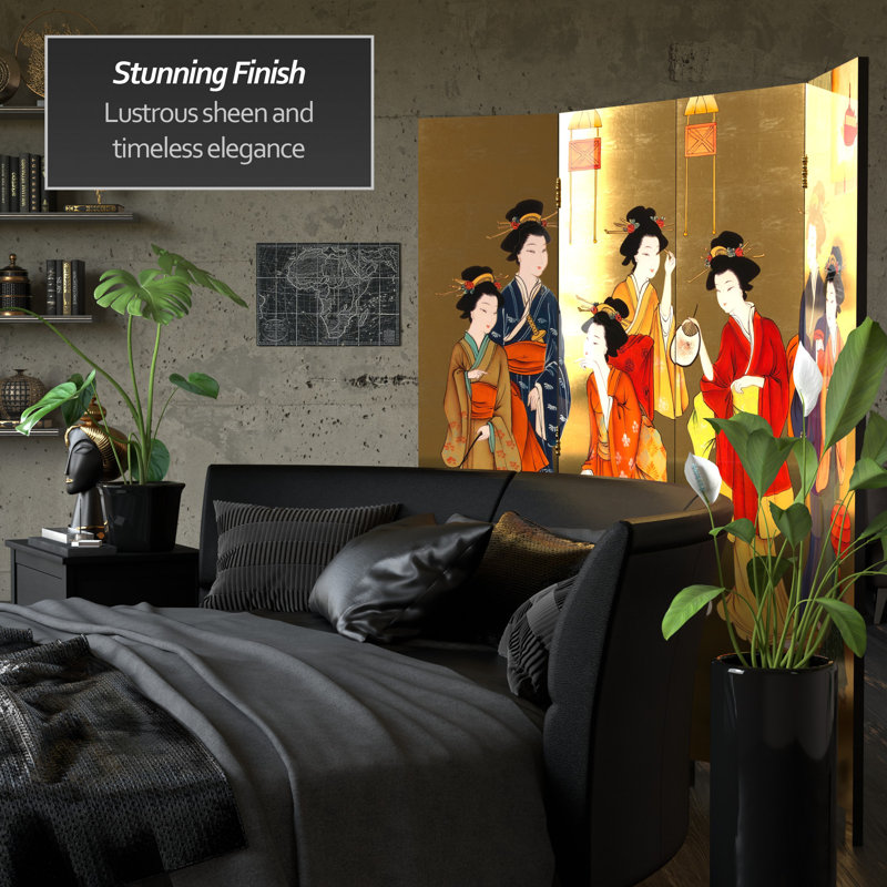 6 Ft. Tall Gold Lacquer Room Divider - Geisha