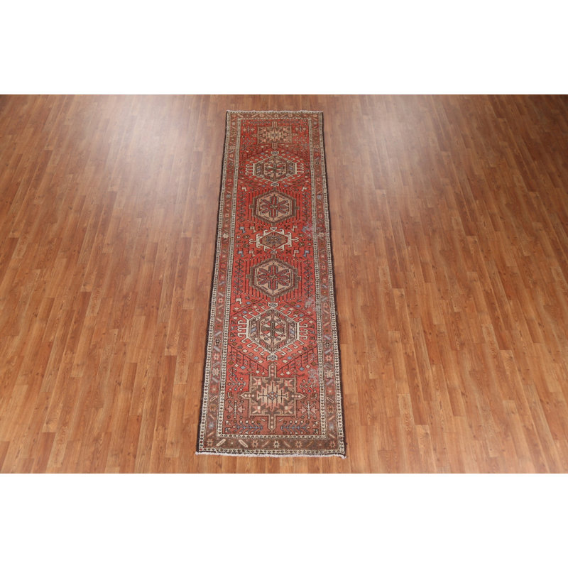 Tapis de couloir unique en laine noué à la main de style années 1970 de 2 pi 11 po x 10 pi 6 po Itsaki