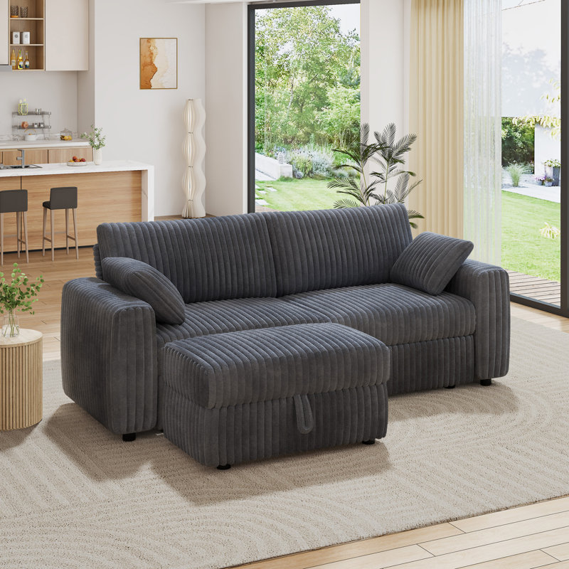 93" Extra Large Modular Sectional Sofa With Storage Ottoman, Plush Corduroy Fabric, Modern Oversized 2 Seat Loveseat Sectional Couch With Deep Seat, Tool-Free Assembly