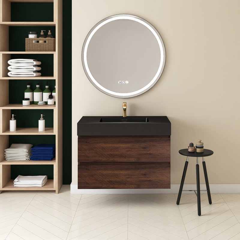Meuble-lavabo simple 36 po avec plateau Semyah, Noyer, Noir