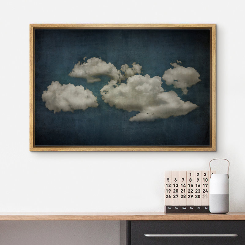Œuvre d'art décoratif pastel bleu marine abstrait ciel moderne et minimaliste relaxant, H 16 po x l 24 po, Naturel