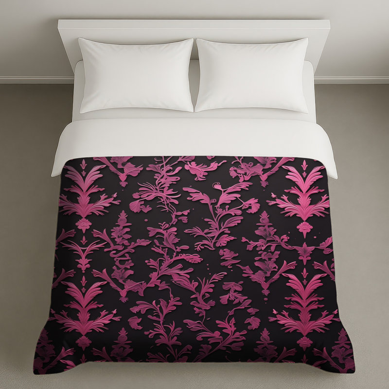 Housses de couette damassées à motif floral rose, King