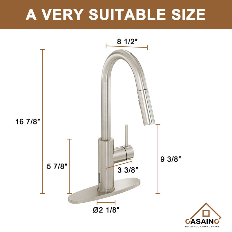 Casainc 32" L x 19" W Drop-in Stainless Steel Kitchen Sink with Faucet Included, Brushed Nickel