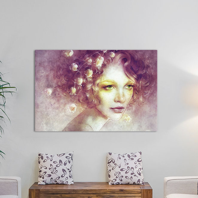 Peinture sur toile tendue, "mai" par anna dittmann, H 18 po x l 26 po x P 1,5 po, Toile avec cadre noir, Pas de tapis