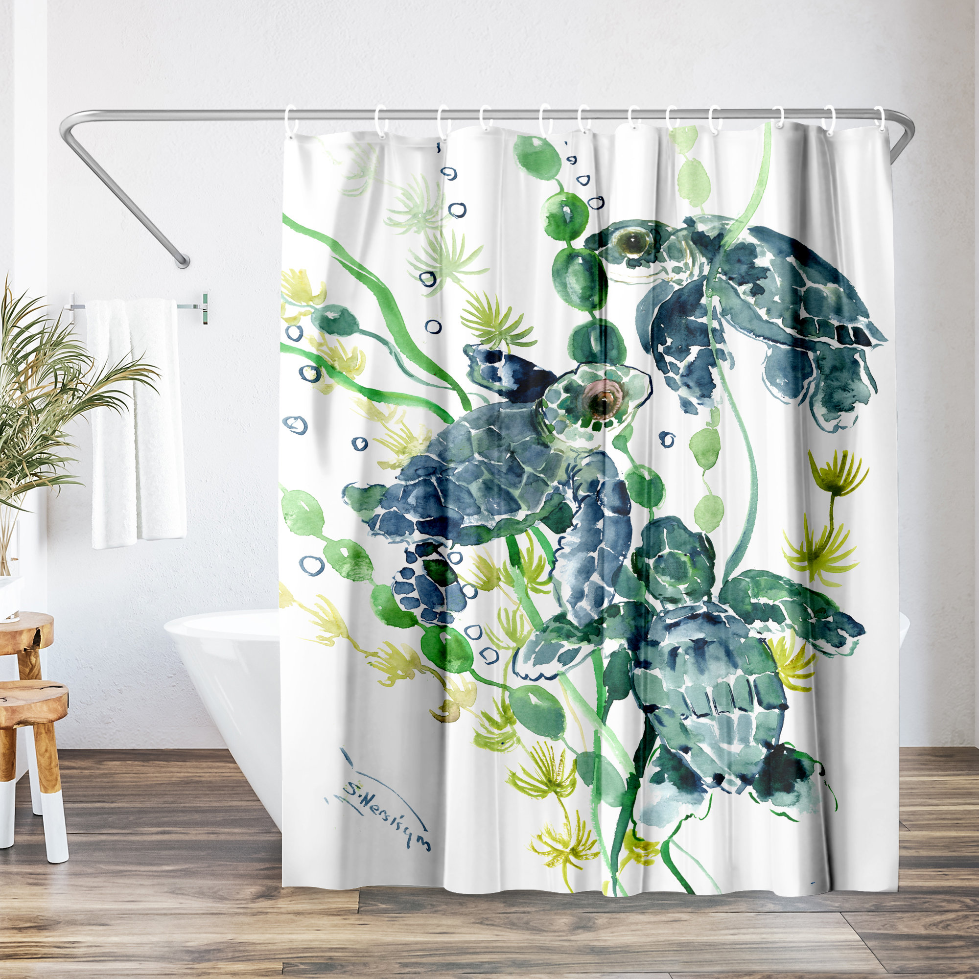 East Urban Home Coastal Shower Curtain Three Sea Turtles by Suren ...