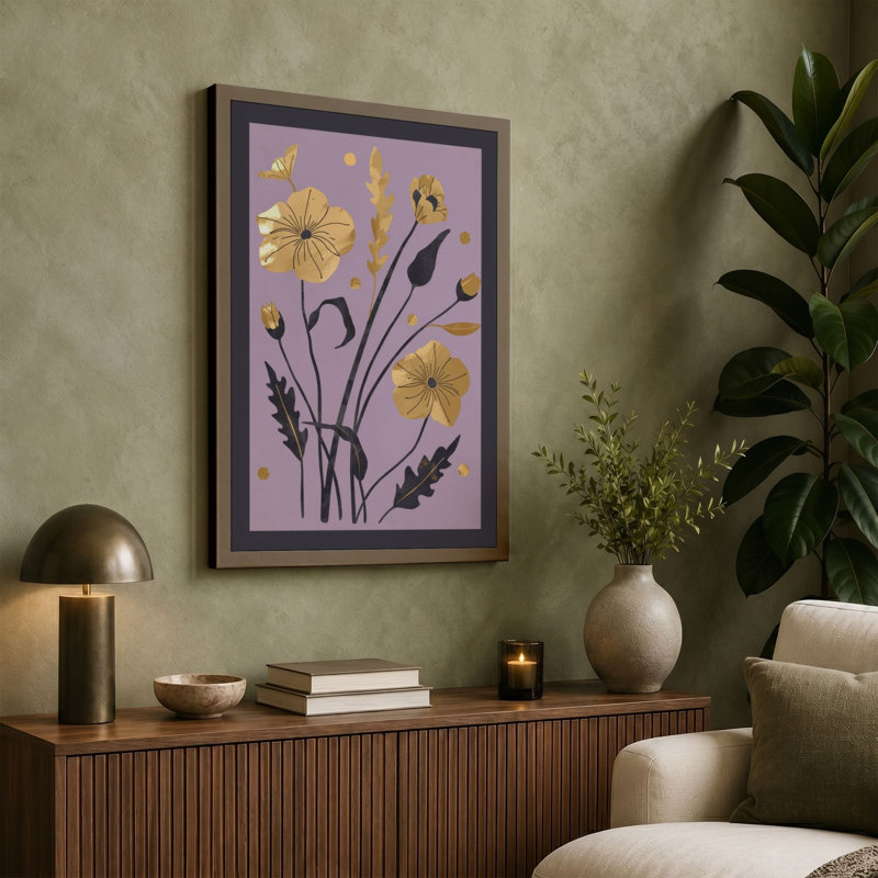 Yellow Blooms Study Botanical - Wrapped Canvas, 30x20 - 76.2 x 50.8 cm, Terracotta Border