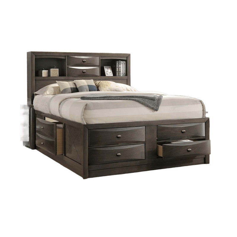 Contemporary King Size Bed W Footboard Drawers Headboard Bookcase Cherry Color 1pc Bed Bedroom Furniture, King, Cherry