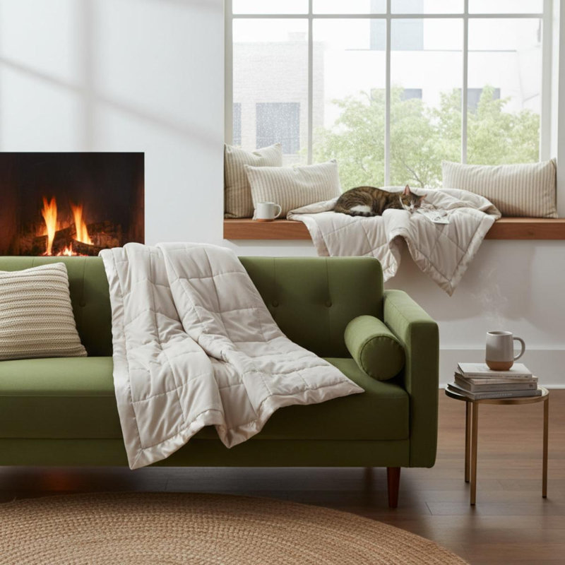 Couverture légère en duvet synthétique avec bordure en satin, blanche, taille King, White