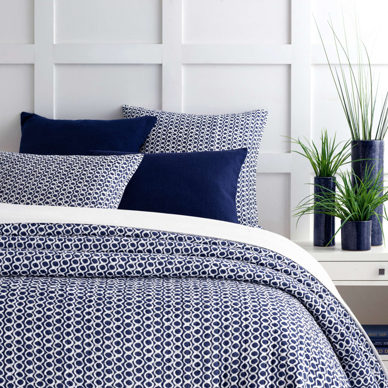 Indigo Cotton Quilted Sham with Geometric Print