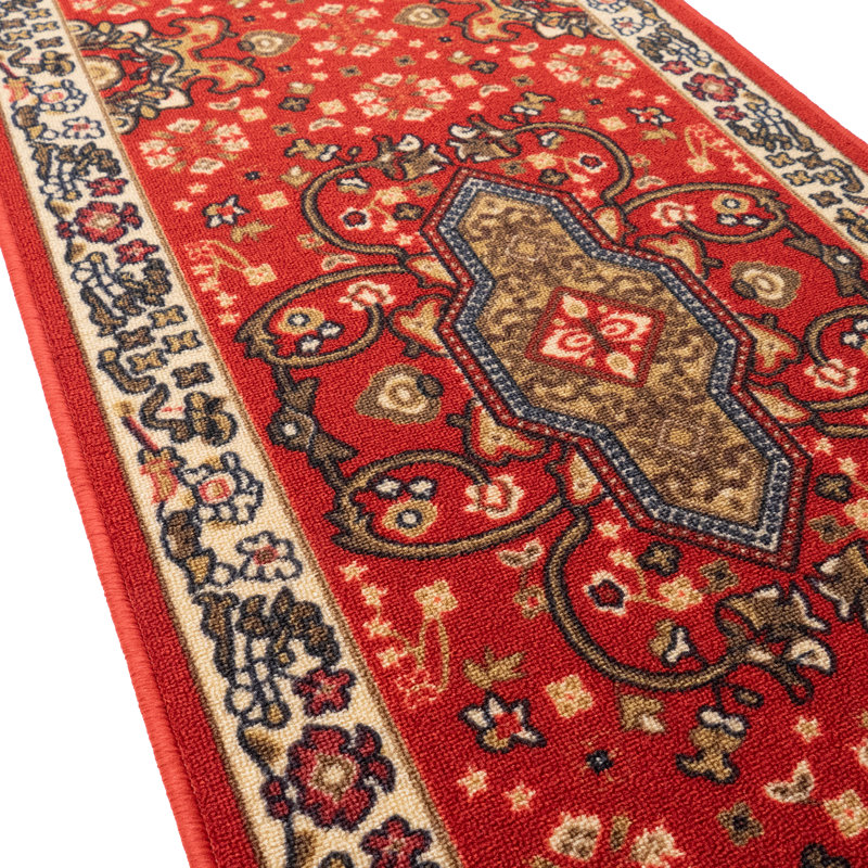 Tapis de couloir sur mesure à poils longs avec médaillon oriental rouge antidérapant, Tapis de couloir 3 pi x 11 pi