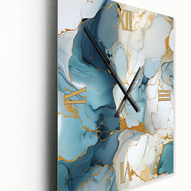 Horloge murale surdimensionnée en marbre zen bleu et blanc Glam, Grand
