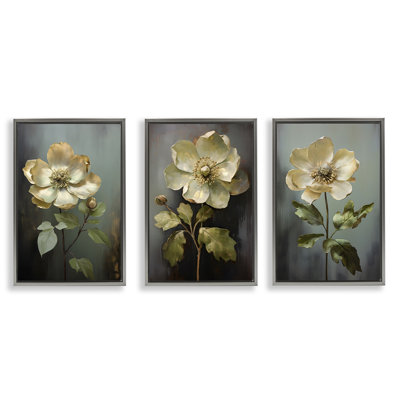  «Détaillé Magnolia Flowers», ensemble de 3 toiles flottantes encadrées par Petal Prints Design