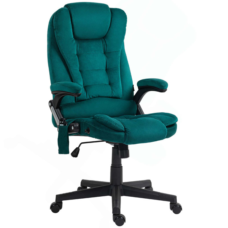 6 Point Vibrating Massage Office Chair with Heat, Velvet High Back Executive Office Chair with Reclining Backrest, Padded Armrests and Remote