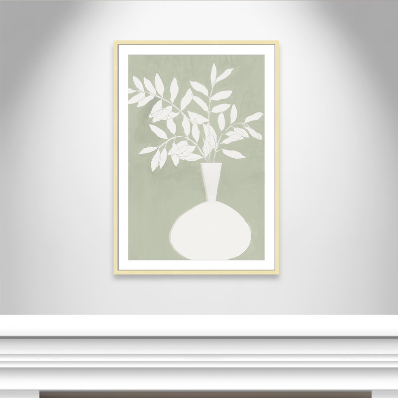 «Sage Vase II» par Aria K, L 29,5 po x H 41,5 po, Matted Print, Or mat