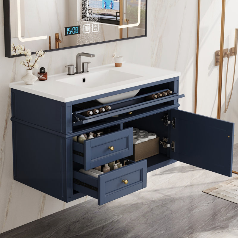 Meuble-lavabo mural 36 po avec 2 tiroirs et tiroir basculant 36 po