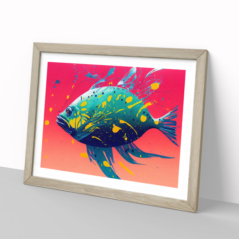 XH1022-3870X Fish Splash Vol.5 Abstract - Single Picture Frame Painting, 46cm H x 64cm W x 2cm D, Oak