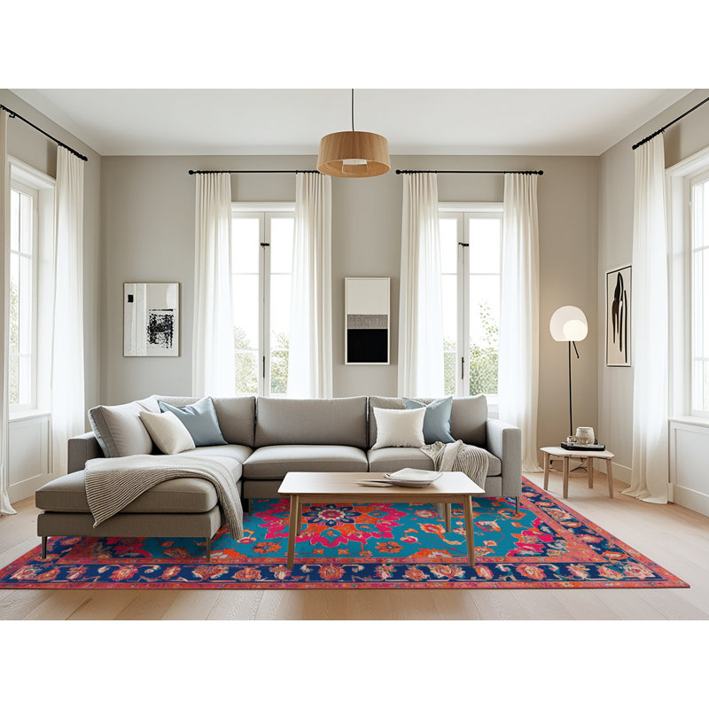 Tapis rouge Tabriz lavable à la machine, Rectangulaire 8 pi x 10 pi