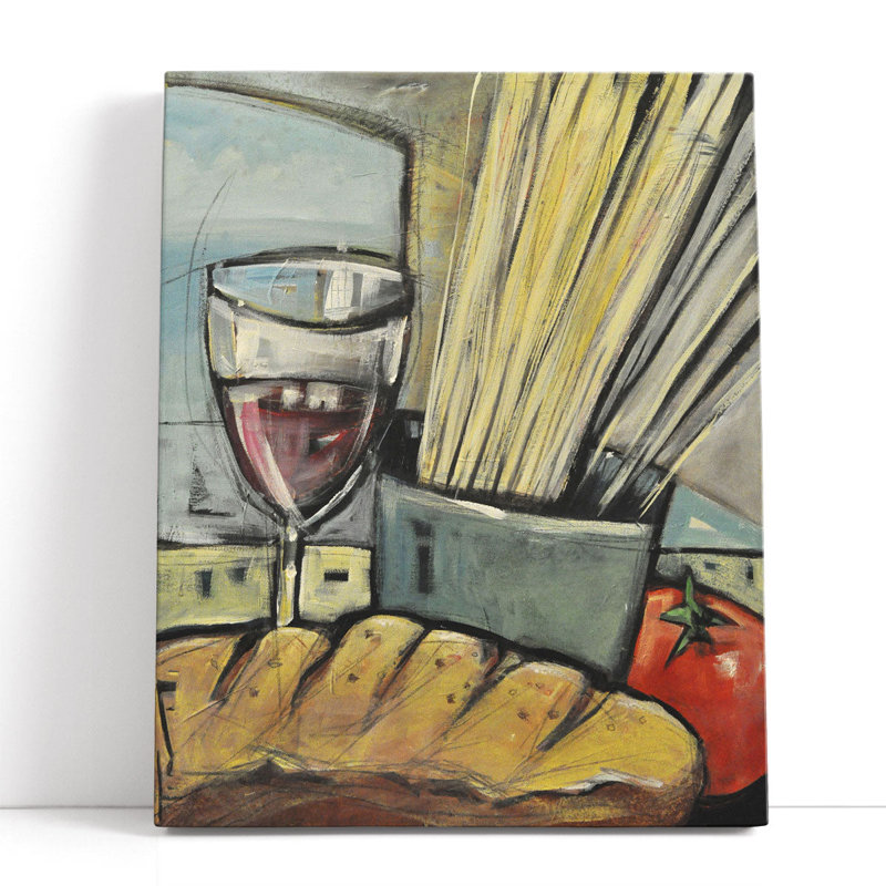 «Wine Bread And Pasta», reproduction d'art sur toile, H 20 po x l 16 po