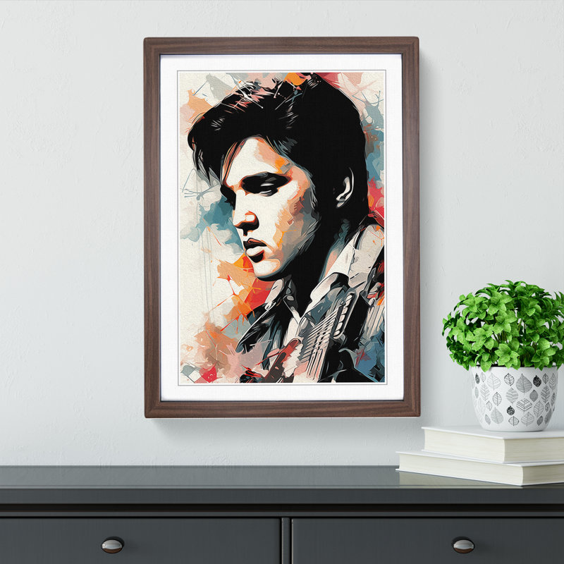 Elvis Presley Line - Single Picture Frame Print on Wood, 64cm H x 46cm W x 2cm D, Walnut