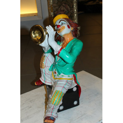 Colorful Clown Playing Instrument Bronze Statue - Size: 18"L x 13"W x 31"H.