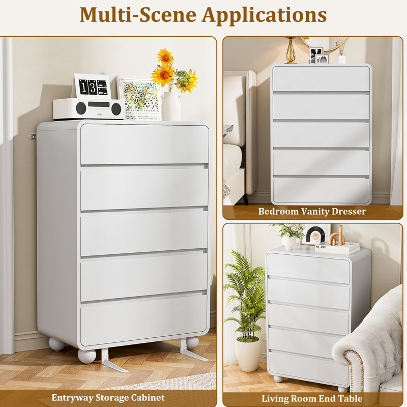 5-Drawer Dresser With Hidden Handles,41.4" H Modern Chest Of Drawers With Deep Drawers，Wood Drawer Organizer For Bedroom, Guest Room, Living Room Or Entryway