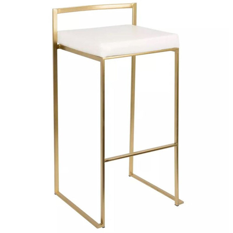 Tabouret en cuir Folklore Vegan, Blanc, Doré
