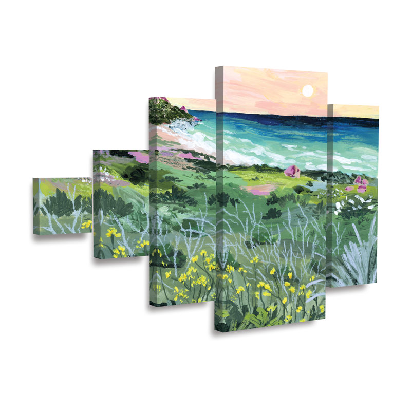 Ensemble de 5 panneaux muraux - Sarah Gesek «Sunset Rock», art mural sur toile pour le salon, la chambre à coucher ou le bureau 