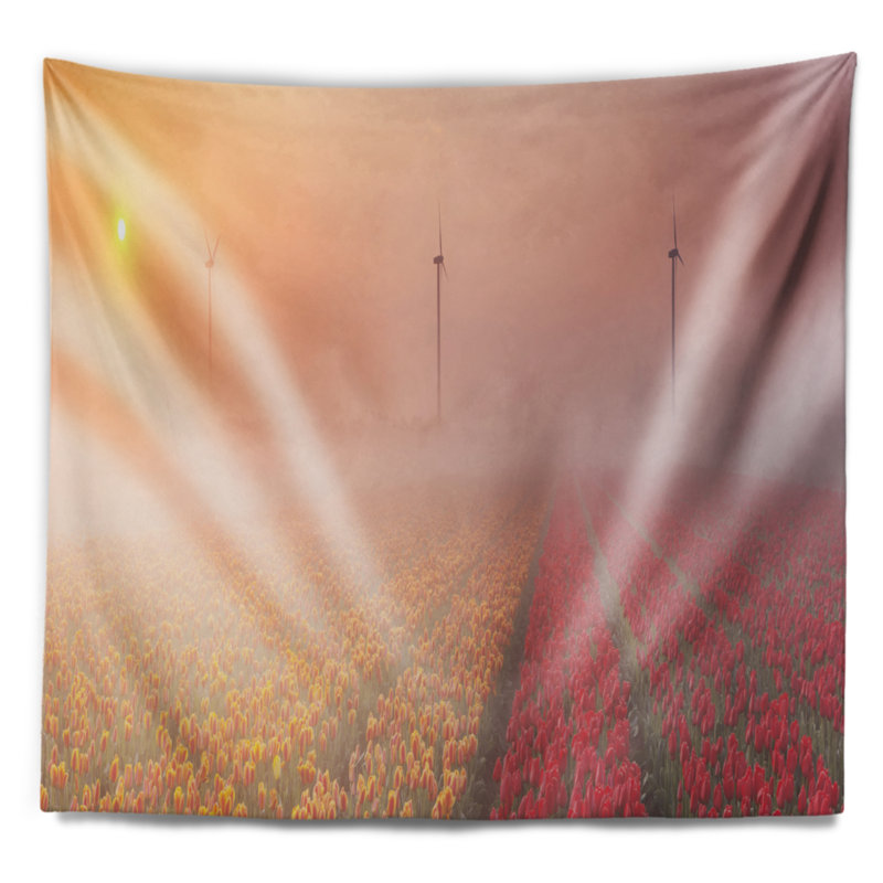 Tapisserie panorama avec accessoires suspendus en polyester soleil par-fleuring lake, H 32 po x l 39 po