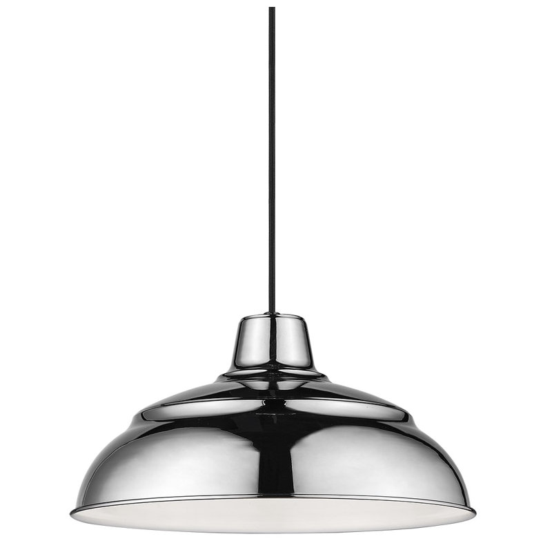 Luminaire suspendu simple en forme de dôme à 1 lumière Abrahamson, Nickel poli, H 8,25 po x l 14 po x P 14 po