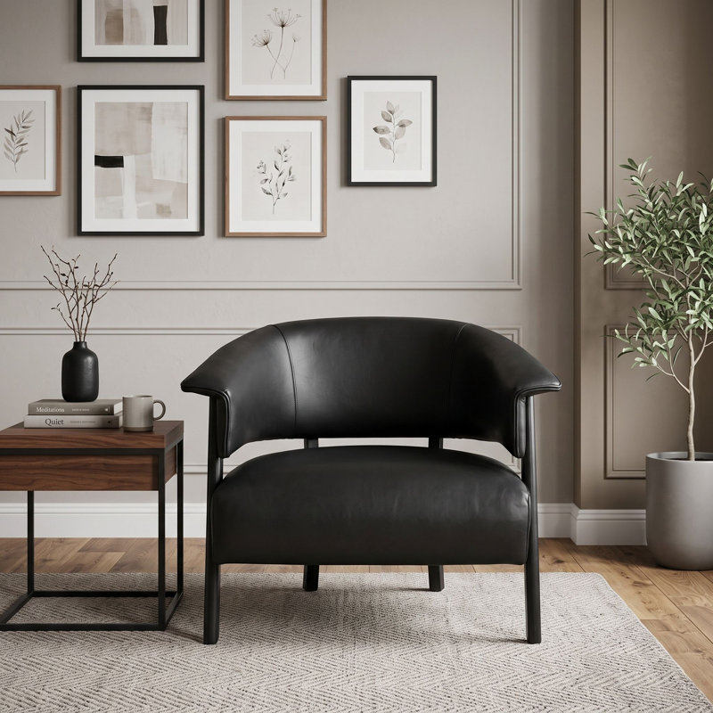 Fauteuil à oreilles en similicuir, Noir