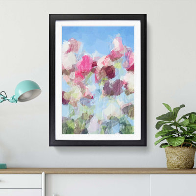 Pink & White Tulip Flowers in Abstract - Picture Frame Painting Print on MDF