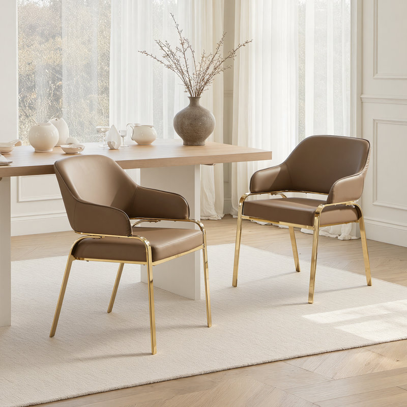 48cm H Upholstered Cantilever Chair, PU Leather-Brown, 4, PU Leather-Brown