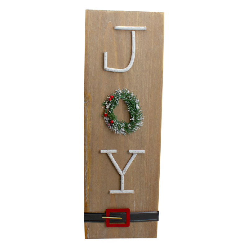 Enseigne de Noël verticale en bois beige 23,75 "avec ceinture du père Noël