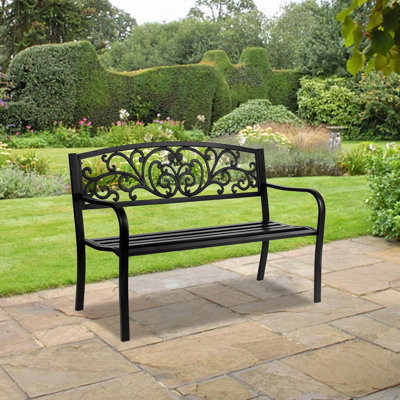 Rishaan Outdoor Patio Steel Park Bench by Fleur De Lis Living