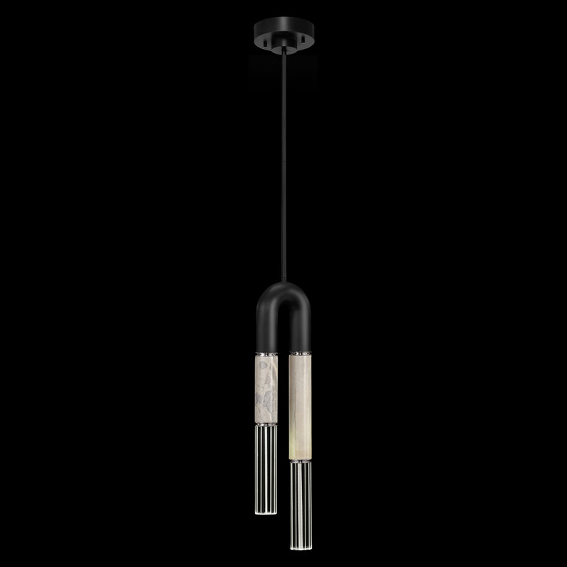 Luminaire suspendu rond 7 po Antonia, Noir / nickel / fumée