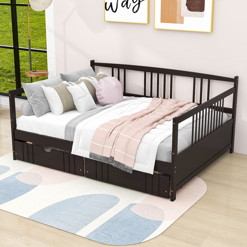 Wooden Daybed with 2 Drawers, Espresso, Full