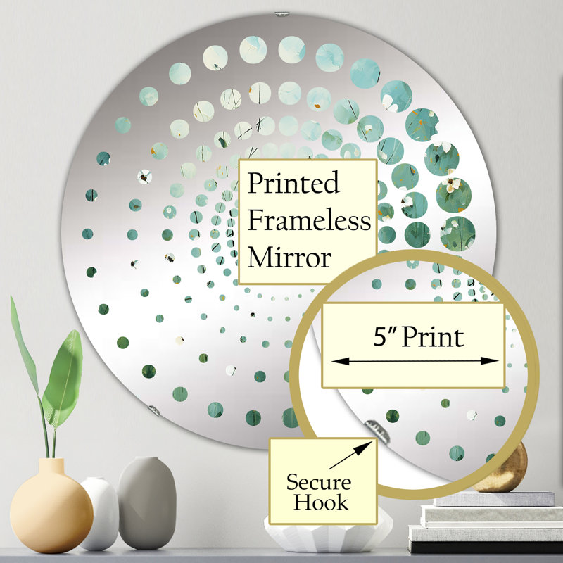 Symphonie d'herbes blanches et vertes Symphony I - Miroir décoratif à spirales - MIR113476-Rond, 23,6 po x 23,6 po