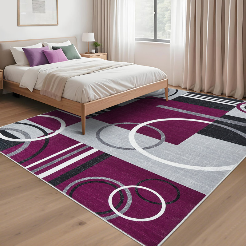 Washable Area Rug Modern Geometric Accent Rug, Non-Slip Contemporary Floor Mats, Stain-Resistant Soft Low Pile Indoor Carpet for Bedroom, Nursery, Living Room